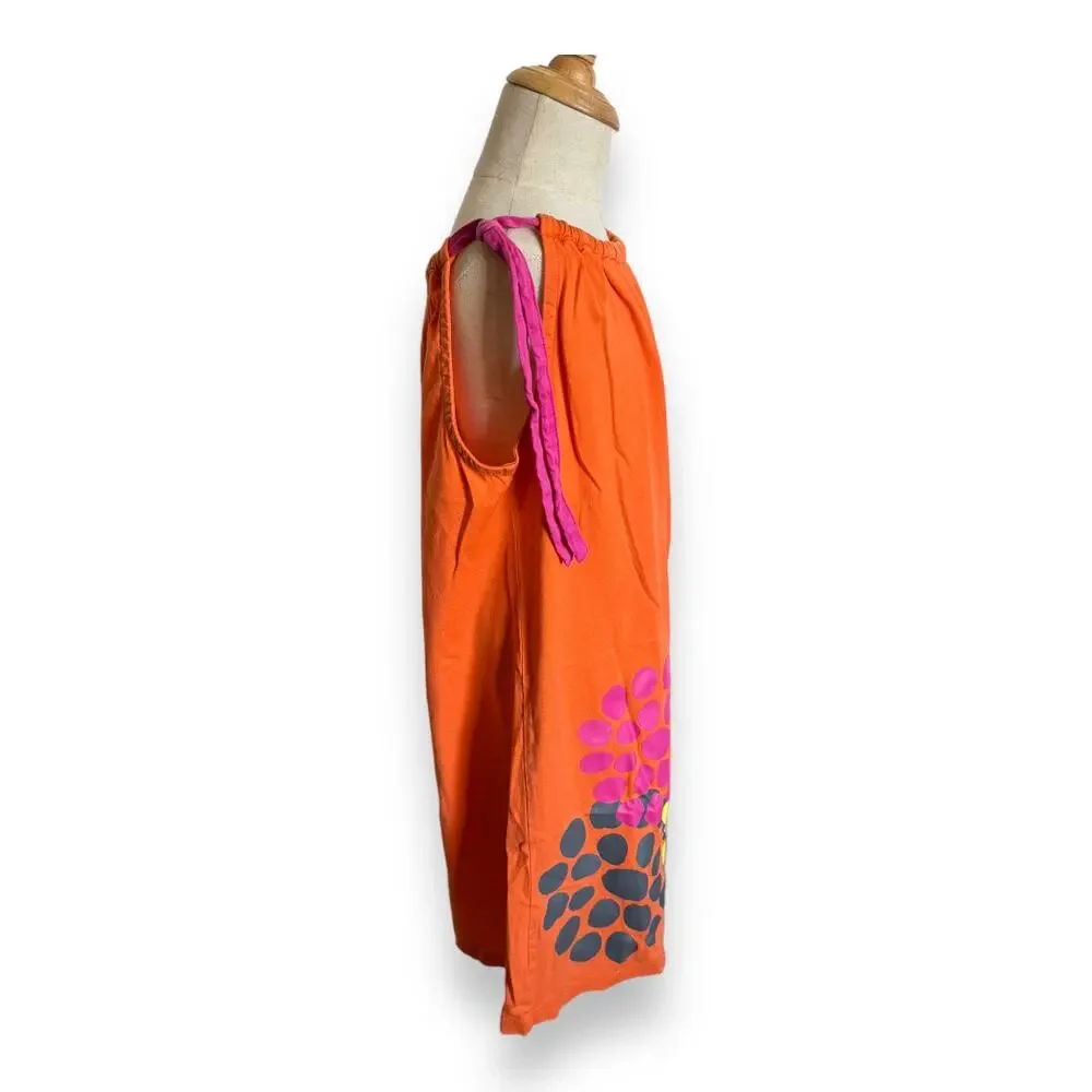 Hanna Andersson‎ Girls Dress Sz 8 130 Orange Flowers Sleeveless Knit